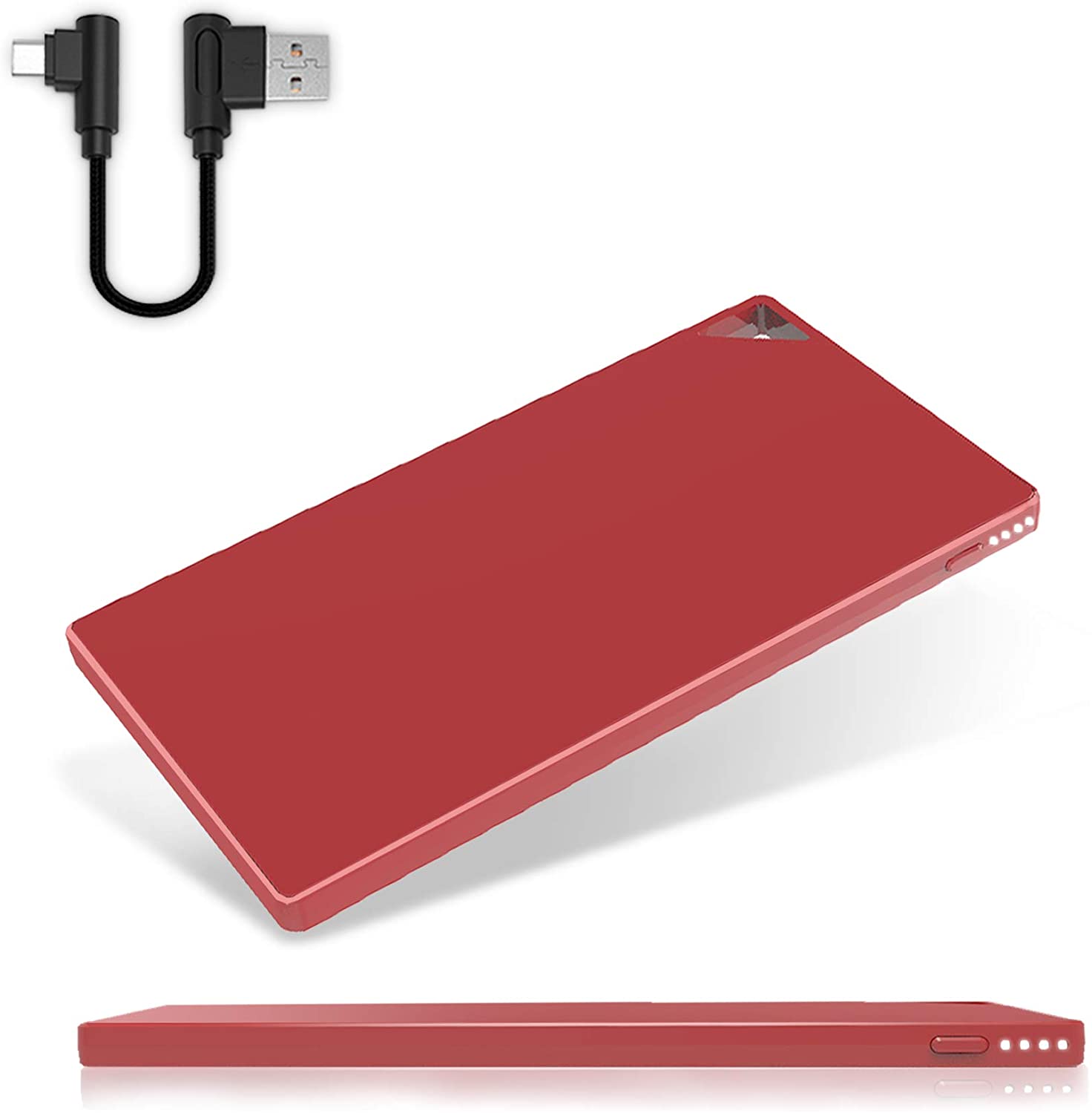 【タイプCモデル】薄型 モバイルバッテリー 5000mAh だから軽い！薄い！【絶賛商品】超薄 わずか6mm モバイルバッテリ ポータブルバッテリ 軽量タイプ 持ち運び充電器 財布に気楽に入れます iPhone/iPad/Android各種対応 PSEマーク取得済み 【レッド】【タイプCモデル】