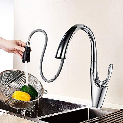 Rakuten - 伸ばせる水栓 混合水栓 洗面蛇口 洗面用混合栓 キッチン用混合水栓 水栓 キッチン水栓 混合水栓 蛇口 キッチン蛇口 引き出し式水栓 シャワー＆整流切り替え可能 シングルレバー混合水栓 節水（シルバー）