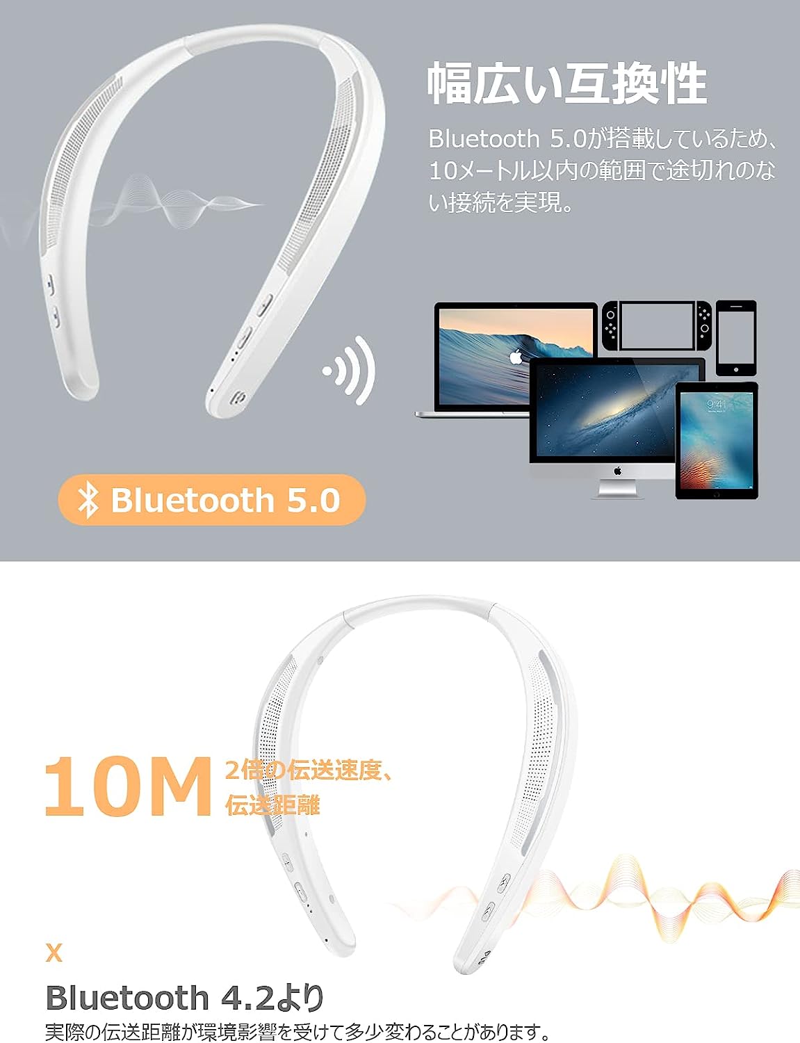 【首掛け ミニスピーカー】ネックスピーカー Bluetooth ワイヤレス 首掛け スピーカー iitrust ネックスピーカー Bluetooth 5.0 首掛け IPX4防水 ワイヤレス 700MAH大容量バッテリー 本体約90g 軽量 幅広い互換性 【ホワイト】