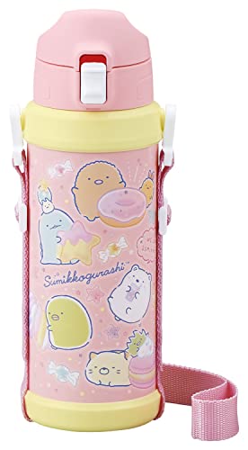 Rakuten - OSK(オーエスケー) 水筒 すみっコぐらし ダイレクトステンレスボトル ピンク 800ml ショルダーベルト付 保冷専用 直飲み ロック付き ワンタッチオープン おしゃれ かわいい 女子 子供用 小学生 SBR-800D