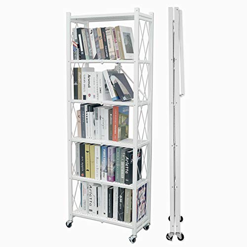 E-WIN 折りたたみラック 6段 【届いてすぐ使える！】【キャスター取付だけの簡単組立】本棚 キッチンラック ランドリー 省スペース スリムスチールラック ホワイト 白 X-6-WH【メーカー保証：1年】(3.0)