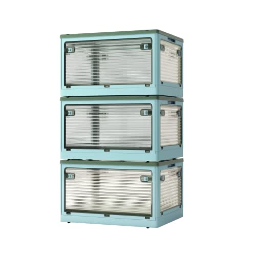 Aroya 収納ボックス 折り畳み 全方向から取り出せる 衣類整理 キャスター付き 収納ケース 衣装収納 蓋付き 大容量 大型 家庭用 オフィス用 車用 積み重ね 透明 幅40.5×奥行29×高さ24cm (Sサイズ3個, ブルー)