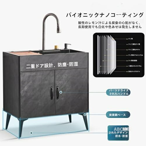 流し台 ガーデンシンク 大容量自立型シンク 洗面所 ステンレス製 収納付き 蛇口付...