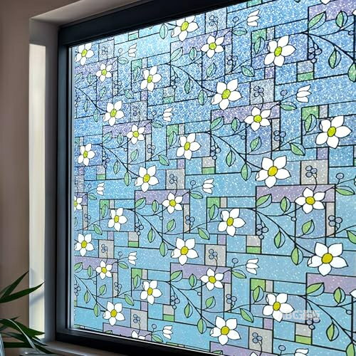 【貼るだけで すりガラス】【北欧小花柄 30x200cm】 窓ガラス目隠しフィルム 窓用フィルム 目隠しシート めかくしシート すりガラス調 静電気吸着タイプ UVカット 貼り直し可能 寝室 玄関 窓 断熱 遮光 飛散防止 台風対策