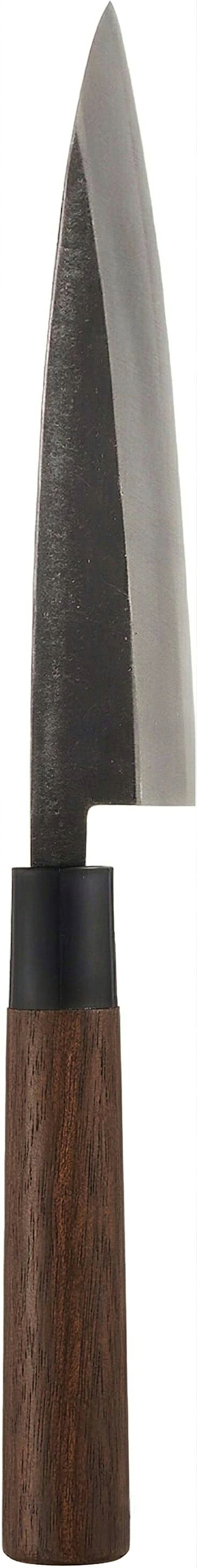 サイズ:全長(mm)225 本体重量:60g 素材・材質:刃/白鋼、柄/木柄 原産国:日本 背厚〈mm)2.8※本鋼の包丁は錆びやすく切る食材によっては変色もし易い素材です。 日々のメンテナンスや本鋼包丁の特色を御理解の上でご購入下さいますようお願いします