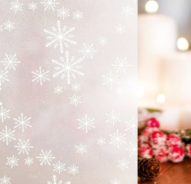 貼るだけで すりガラス レトロガラス 擦りガラス 磨りガラス Rabbitgoo 目隠し 遮光 断熱 結露防止 目隠しシート 断熱シート 結露防止シート 窓用フィルム シート シール ステンドグラス 窓に貼るカーテン 外から見えない おしゃれ (雪の結晶 44.5 x 200cm)