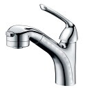 【数量限定 割安価格】洗面台蛇口 混合水栓 キッチン用 台付き(1穴) シングルレバー ホース引き出し式 整流 シャワー切り替え可能 サテンメッキ KFPOY0...