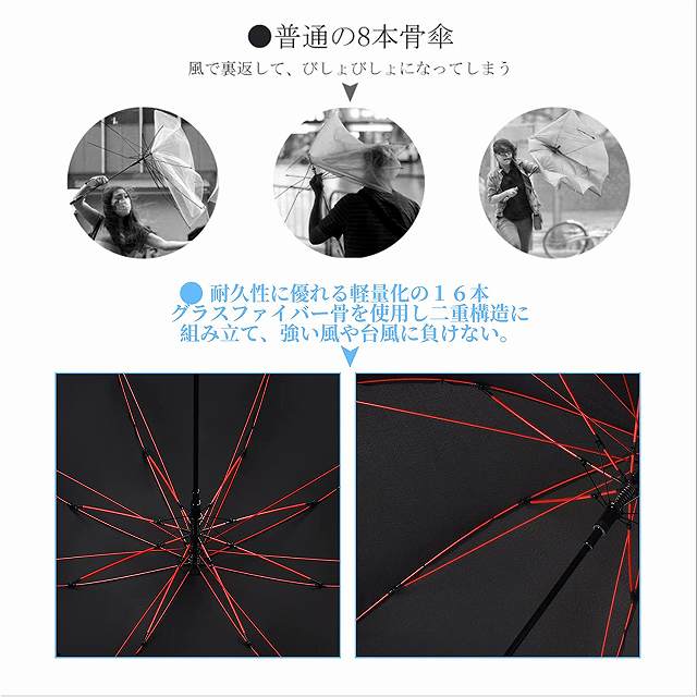 Anntrue 傘 メンズ 長傘 木製ハンドル 台風対応 丈夫 軽量 強風 撥水 梅雨対策 紳士傘 大きい 自動開ステッキ傘 通学