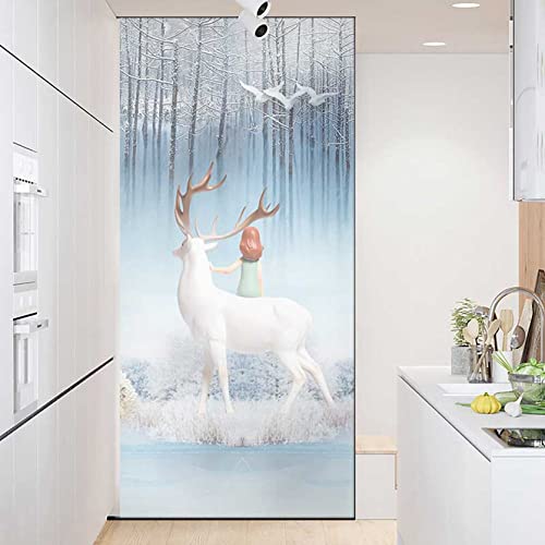 【貼るだけで デザインガラス】窓フィルム 目隠しシート 外から見えない 動物柄 クラシック ガラス 遮光 uvカット 外から見えない プライバシー保護 非粘着性 剥がせる 断熱シート 賃貸OK 本棚 食器棚 玄関 寝室 おしゃれ 装飾 上品（サイズ90×200cm）