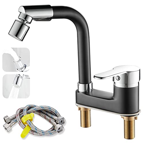 Maynosi 洗面台蛇口 2穴洗面用水栓 洗面水栓 ツーホール式 フル回転ヘッド 2つの水流モード シングルレ..