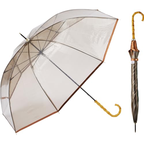 Wpc. 雨傘 [ビニール傘] バンブークリアアンブレラ ブラウン 長傘 58cm レディース 大きい 持ち手 バンブー 透明 映え インスタ 丈夫 通勤 通学 おしゃれ 可愛い 女性 RWS-22004-LU