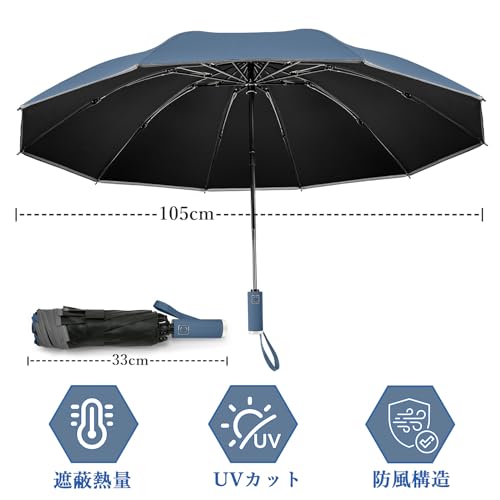 NINEMAX 日傘 折りたたみ傘 逆折り式 10本骨 ワンタッチ UVカット 遮光 遮熱 耐風 大きい コンパクト おしゃれ 軽量 撥水速乾 折れにくい 雨晴兼用 梅雨対策 台風対応 メンズ レディース 収納ケース付き