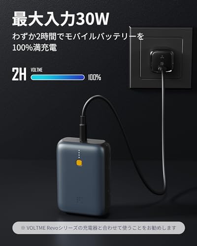 モバイルバッテリー 小型 30W モバイル・バッテリー Type-C + Type-A 10000mAh 大容量 2台同時充電可能 タイプc PD 急速充電 携帯 (ダークブルー）