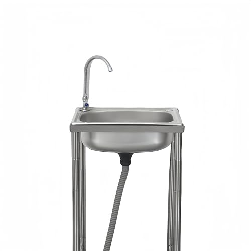 簡易流し台屋外シンク流し台 ステンレス 洗面所 家庭菜園 飲食店，簡易式 キッチン用流し台 ガーデンシンク コンパクト屋外BBQ シングル-水栓無し (蛇口付き,長さ38 幅33 高さ75cm) (蛇口がある,長さ51 幅40 高さ75cm)