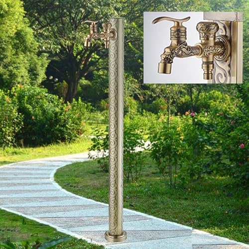 立ち水栓 屋外,蛇口 水栓柱,屋外パティオの蛇口,水栓パン,立水栓 蛇口 2口,移動水栓柱,屋外用蛇口不凍,りっすいせん,屋外ガーデン蛇口(Bronze color,E)