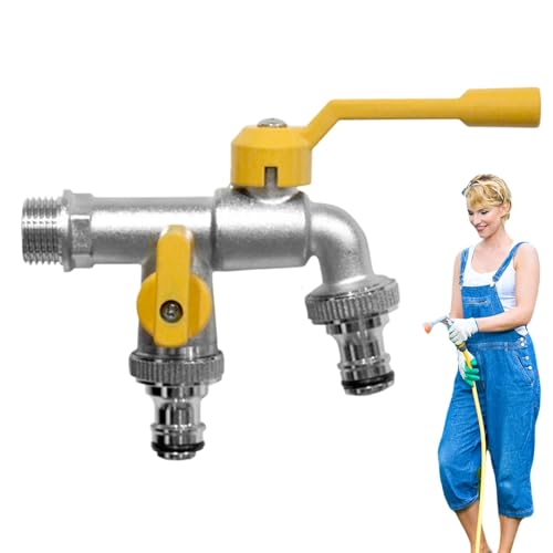 屋外用蛇口、真鍮製ウォータータップ、水栓コネクター、凍結防止ガーデンホースタップ、防錆洗濯機用蛇口、壁取り付けスピゴット 17.6x11.4cm、430g、真鍮