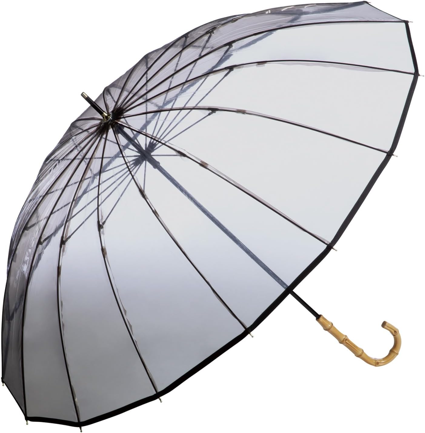 乐天商城 - Wpc. 雨傘 [ビニール傘] 16Kプラスティックパイピング ブラウン 長傘 親骨60cm 大きい レディース 持ち手 バンブー 16本骨 丈夫 おしゃれ 映え シンプル 可愛い 通勤 通学【グレー 】