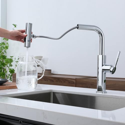 Cooltens キッチン水栓, キッチン蛇口 シングルレバー混合栓 キッチン用混合水栓 キッチン水栓 ワンホール混合栓 シャワーホース引き出し式 水流 3モード 切替可能