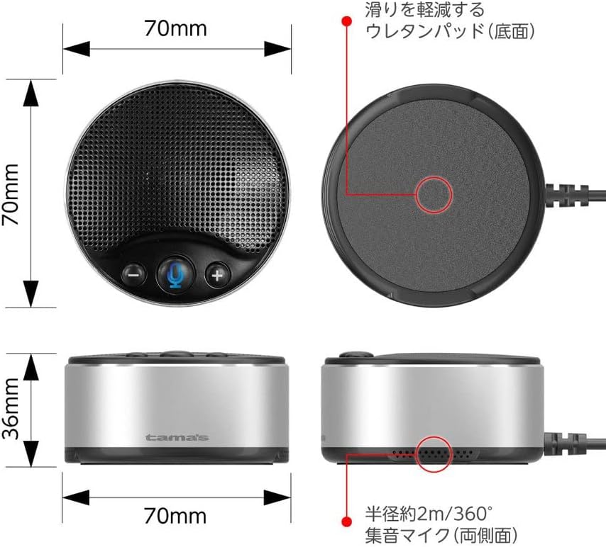 多摩電子工業 WEB会議用スピーカーフォン USB-Aコネクタ マイク付き 1.5m有線タイプ SK95モデル 法人 SOHO SMB用途 本体ミュートボタン装備 Windows10以降、Mac OS X以降対応
