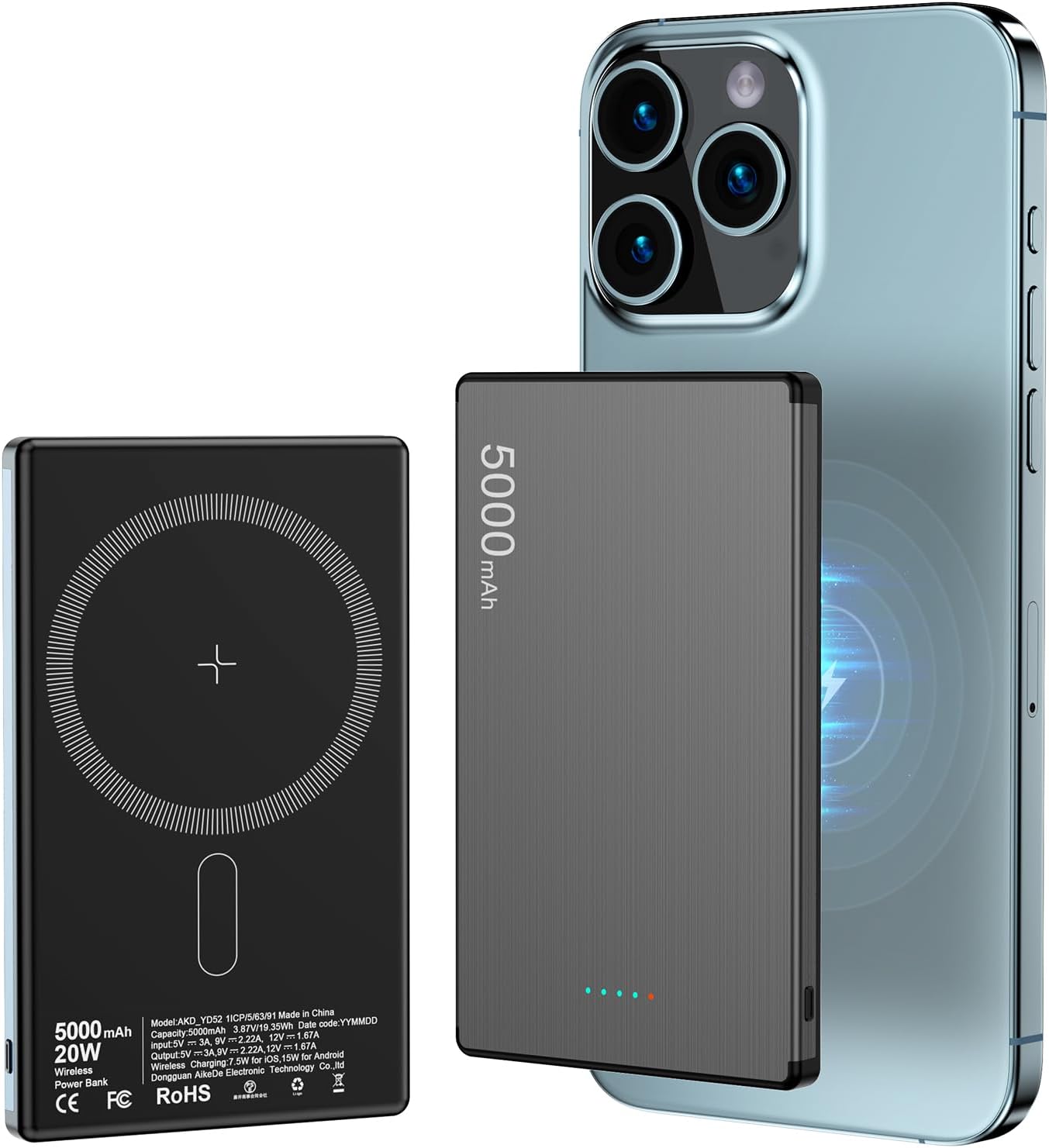 モバイルバッテリー 軽量 iphone Android【7.9MM限界の薄さ!15W 急速充電&PD20W】 Type-Cポート出力/PD対応 PSE認証済み iPhone13 / 12 シリーズ Galaxy S20など各種対応商品寸法7.9×66×107mm (ブラック+グレー)