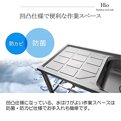 流し台 ステンレス製 蛇口水栓付き 蛇口左右に付けれる 屋外 簡易式 キッチン用流し台 ガーデンシンク コンパクト 屋外BBQ アウトドアに適用 錆びにくい 簡単取付 工場 農園でも (3.作業台付収納棚2段(約幅75x奥行40x高さ80cm))