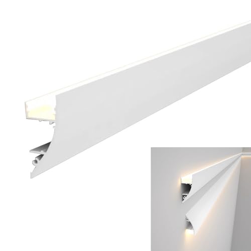 テープライト カバー LED 間接照明チャンネル クラウン モールディング、 ベースボード照明トリム LED ストリップ ディフューザー プロファイル、 装飾用スカート ライン スロット LED ストリップ(1.5m/4.9ft)
