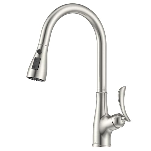 特許デザイン キッチン蛇口 ハイアーチ混合水栓 モダン引出しホース式水栓 バー キッチンシンク用水栓 シングルレバーワンホールキッチン水栓 3つモード切り替え 360度回転 節水 日本語説明書付き(高さ：42cm)