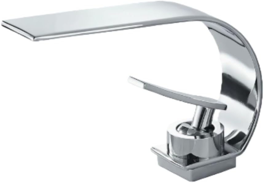 洗面 蛇口 混合水栓 台付 1穴 ワンホールホール 【店舗 向け水栓】温水および冷水ミキサー蛇口,シングルハンドル 洗面台蛇口 洗面用混合栓 シングルレバー 混合水栓 滝状吐水口 手洗いボウル用 水栓金具 取り付けホース付き【色： クローム】