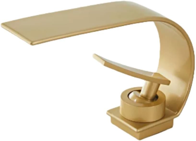 洗面 蛇口 混合水栓 台付 1穴 ワンホールホール 【店舗 向け水栓】蛇口,温水および冷水ミキサー蛇口,シングルハンドル 洗面台蛇口 洗面用混合栓 シングルレバー 混合水栓 滝状吐水口 手洗いボウル用 水栓金具 取り付けホース付き【色： ゴールド】