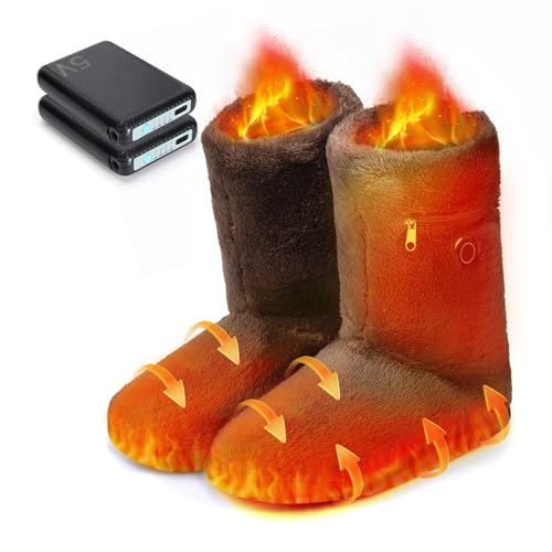 フットウォーマー コードレス 電気スリッパ 10秒速暖 足温器 充電式 足元ヒーター 電熱スリッパ 歩ける 2個*6000mAh バッテリー付き 日本製ヒーター 3段階温度調節 1.5m延長コード付き-ブラウン,M