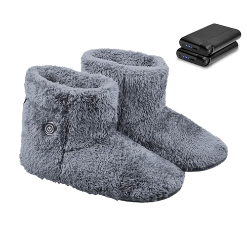 [felk] 北欧 電熱スリッパ【3秒で感熱 コードレス】段階温度調節 省エネ 防寒スリッパ 室内履き用 男女兼用 滑り止め (グレー, 大人, M, アルファベット, 日本の靴のサイズ寸法)