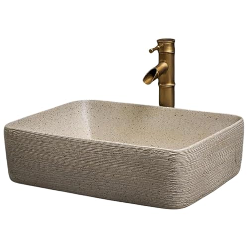 Rakuten - 洗面ボウル 置き型 陶器製 洗面ボール 3サイズ 手作り洗面ボウル 洗面シンク 洗面台 手洗い 手洗い器 陶器洗面 置き型 蛇口付 (角丸長方形, 本体+混合水栓セット)