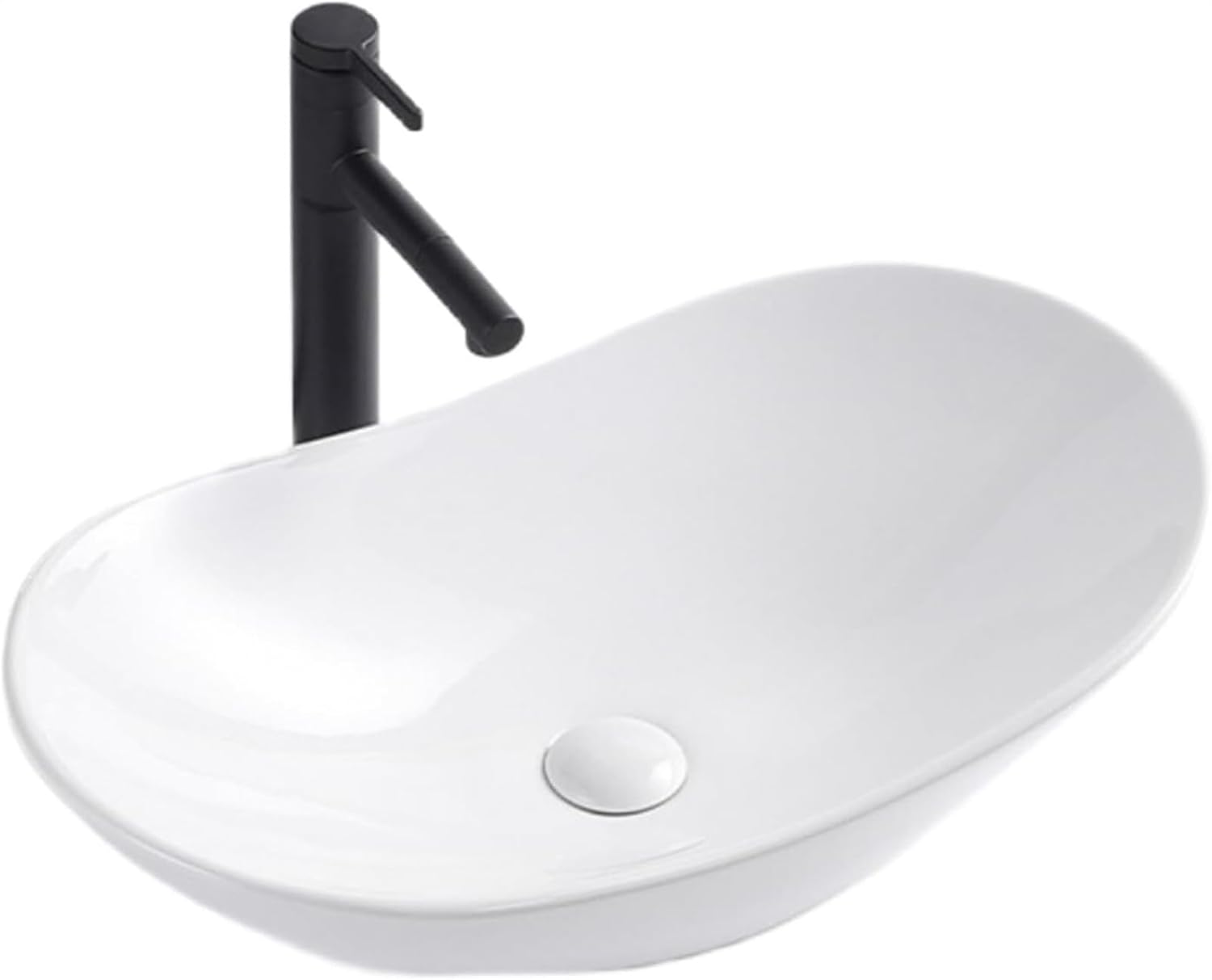 Rakuten - 洗面台 洗面ボウル 洗面ボール 手洗いボウル 手洗いボウルセット 手洗い鉢 洗面鉢 手洗い器 ボウル 洗面 小さい手洗い器 陶器製 排水金具付き 楕円形 豪華 混合水栓 シンプル 置き型 深型 蛇口付き (44*27*15cm,ホワイト)