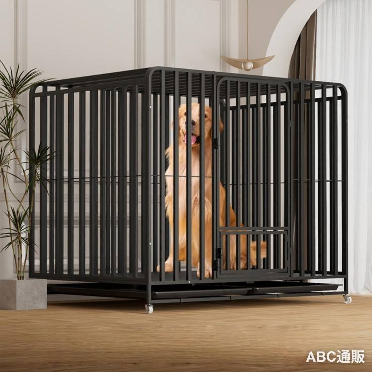 小型大型犬用クレート、犬用ベビーサークル、特大ステンレススチール製犬用ケージ、室内外兼用 ロック式ドアと車輪 大型 ・中・小型犬対応 ペット用の取り外し (125*95*110cm/六角形の角管,ブラック)