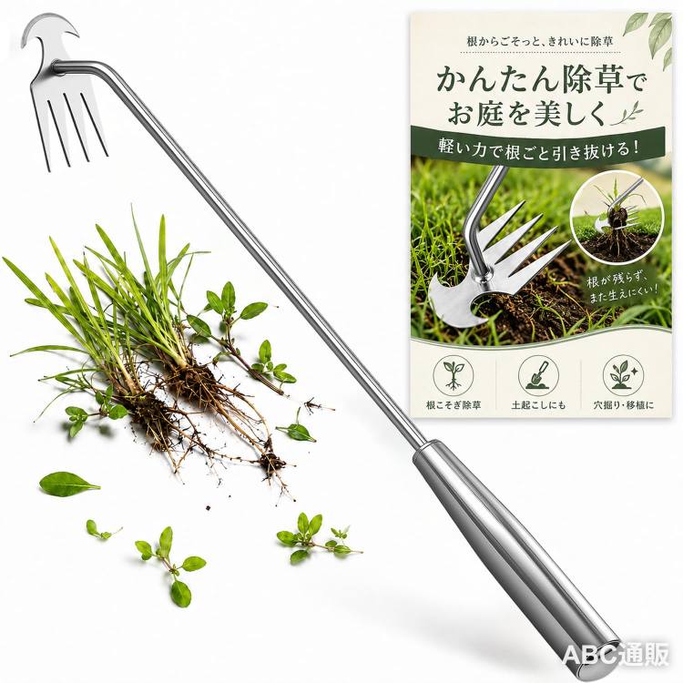 草取り道具 4本爪 根こそぎ抜ける手動草取りツール 雑草取り器具 草むしり 草抜き 除草ツール ステンレス製 草取りレーキ 土ほぐし 園芸用品 家庭菜園 庭 花壇 畑作業 30cm