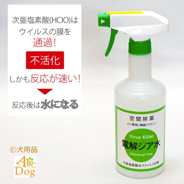 電解ジア水 500mL スプレーボトル ペット 赤ちゃん 次亜塩素酸水 ウイルス対策 除菌 消臭 強力除菌 空間に使える 飲食店