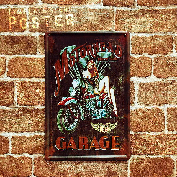  (18) Motorhead since1939 garage ブリキ プレート Tin plate ティン プレート 縦型