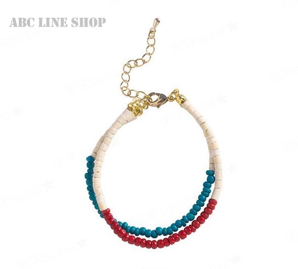ビーズブレスレット 重ね付け風 二連 ブルー＆レッド SUGA ユンギ ブレスレット 韓国 オルチャン アクセサリーのサムネイル