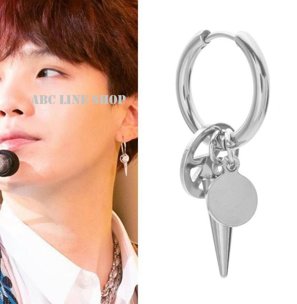 SUGA ユンギ 着用タイプ ピアス / イヤリング 韓国ファッション アクセサリー 片耳用1つ入り リング スパイク 三連 プチプラ 存在感あり 可愛い ワンポイント BTS スタイル オルチャン ステンレス フープ