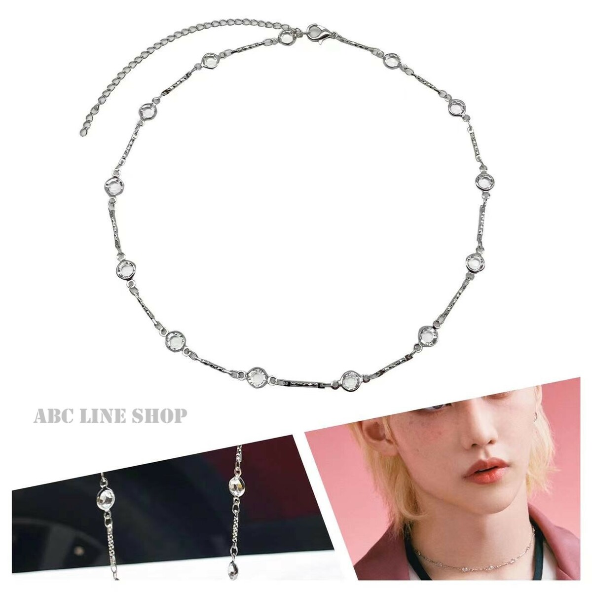 楽天ABC LINE SHOPネックレス クリアデザイン stray kids スキズ着用モチーフ フィリックス シルバーカラー きらきら 韓流 アクセサリー ブラック リノ 韓国アイドル オルチャン ユニセックス