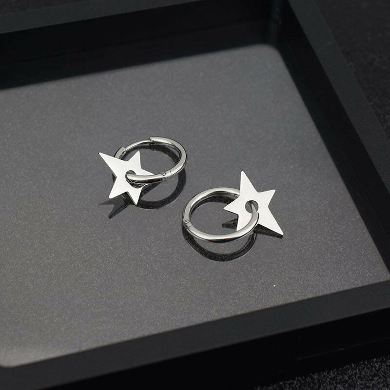 スターモチーフピアス フープ リング 星 両耳用2つ入り 人気アクセサリー 韓国アイドル ユニセックス 2way 両耳の商品画像 2