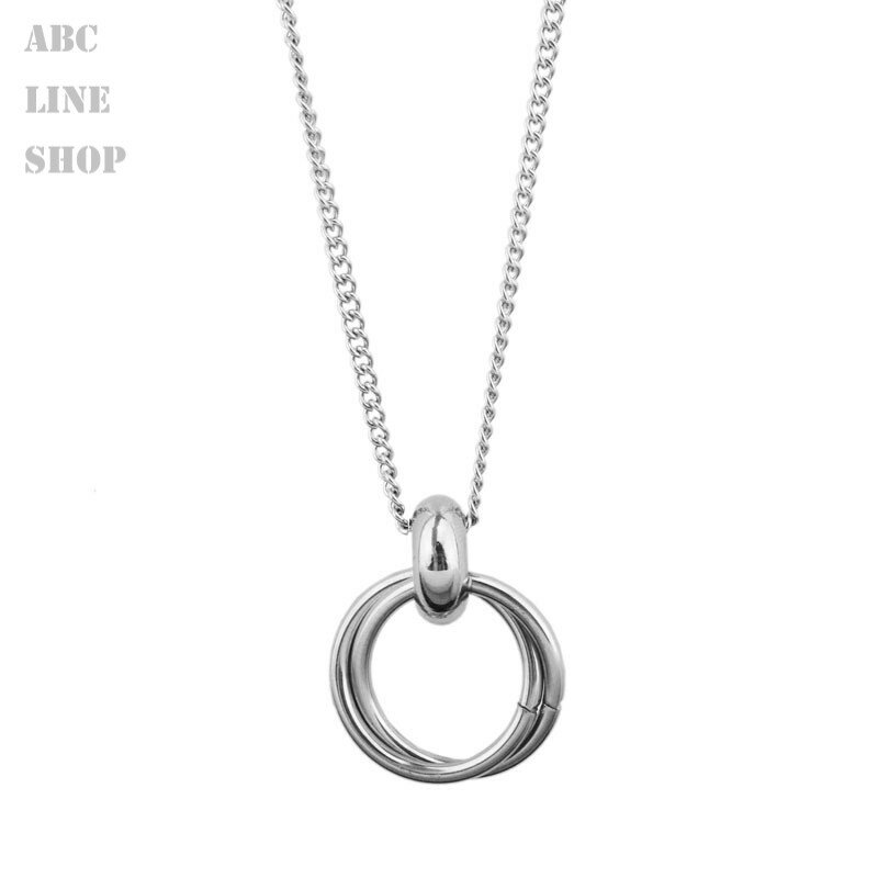 ダブルリング サークルネックレス メンズ レディース チェーン フープ ペア 誕生日 プレゼント おしゃれデザイン ステンレス (45cm+5cm)
