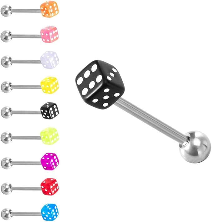 ボディピアス サイコロ キューブ 片耳 カラフル クリア 14G 2way 軟骨 舌 耳たぶ ステンレス ネジ切りポスト