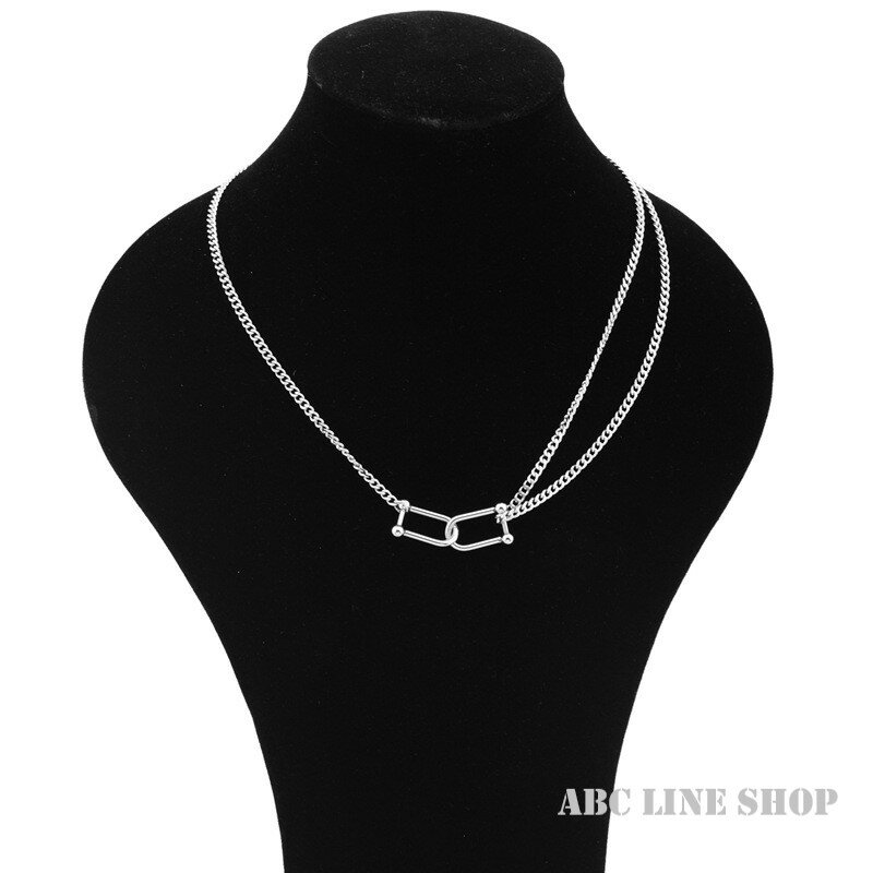 ネックレス メンズ U字 ダブルリング 二連チェーン ジョイント 金具 ステンレス 韓国系 高見え アクセサリー
