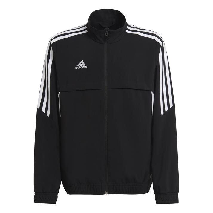 ジュニア 【adidas】 アディダス K CONDIVO22プレゼンテーションJKT アウター HA6237 BLACK/WHITE 【ご注意】こちらの商品は弊社実店舗からも集約(入荷)するため、「靴箱の破損、色あせ、プライス貼付、剥がし跡」「靴箱内の包装用紙破れ、商品タグなどが無い状態」「履きジワやボンドの付着、若干のシミ、汚れ」が生じる場合がございます。また、正規の靴箱が著しく破損している状態時には代替の靴箱を使用する場合もございます。尚、弊社実店舗から集約しました商品は検品を行って販売可能な商品をご案内致しております。その為、商品の状態の指定はできませんので予めご了承下さい。※こちらの商品につきましては下記ご利用ガイドをご確認下さい。■ご利用ガイド プロサッカー選手が世界のメディアの前に姿を現す時に着用するウェアをモデルにしたジュニア用プレゼンテーションジャケット。丈夫なウーブンファブリックを使ったスリムなシルエットが特徴。吸湿性を発揮するAEROREADYテクノロジーのおかげで、集中力をキープできどんな状況にも対処できそう。プラスチック廃棄物ゼロを目指すアディダスの取り組みの一つをカタチにしたリサイクル素材で作られたアイテム。 サイズ目安はこちら ADIDASキッズ(ボーイズ)目安 リサイクルポリエステル100%（平織り）上記サイズ表は各部位の目安寸法となります。製品の仕上がり寸法ではございません。タグ表記サイズとは異なりますのでご注意ください。こちらの商品は商品不良を除く返品・交換はお受け致しかねます。商品を入れる袋が破損していた場合、代用（他メーカーを含）の袋を使用する場合がございます。商品保護を主としたものですので、どうかご了承下さい。素材=ポリエステル 【ご購入前に必ずこちらをご確認ください。 】 [ABCMART][ABCmart][abcmart][ABCマート][abcマート][エービーシーマート][エービーシー][エービーシー マート][バーゲン]