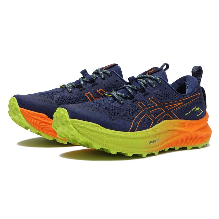 【ASICS】 アシックス Trabuco Max 2 トラブーコマックス 2 1011B606.401 OCEAN/ORANGE 優れたプロテクションと快適性を持ち、アシックスのトレイルランニングシューズで最もクッション性のあるシューズです。TRABUCO MAX 2は、テクノロジーと自然をシンクロさせ、心と体を解放するというコンセプトからインスピレーションを得ています。より少ないエネルギーでナビゲートできるよう、省エネ性能とクッション性を提供。FF BLAST PLUSクッショニングは、優れた反発性でつま先から前方へ推進力を高めながら、軽量で衝撃も緩衝。スタックハイトを前作より1mm増加させ、クッション性を高めるだけでなくよりダイナミックな感触を生み出す。 GUIDESOLEテクノロジーは、反発性のあるつま先上がりのソール構造で、長距離ランニングで消費するエネルギーを削減することが科学的に証明されている。（2E相当） サイズ目安はこちら 【サイズ目安】(個人差がございますので、あくまでも目安とお考え下さい。)このシューズの作りは標準です。素材=人工皮革（=合成皮革）・合成繊維・合成樹脂・ゴム 【ご購入前に必ずこちらをご確認ください。 】 [ABCMART][ABCmart][abcmart][ABCマート][abcマート][エービーシーマート][エービーシー][エービーシー マート]