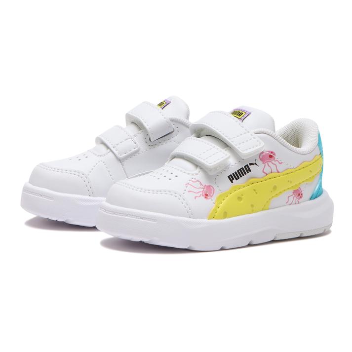 ベビー 【PUMA】 プーマ 12-16EVOLVE COURT SPONGEBOB V エボルブ コート スポンジボブ V イ 390871 01WHT/L.YELLOW プーマ エボルブコートをベースにスポンジ・ボブとのコラボレーションデザインを発表。スポンジ・ボブと彼の仲間たちが彼らが済む海底都市、ビキニタウンで繰り広げられるユーモラスな毎日の生活をキャラクター、デザインで落とし込んでいます。クラゲ釣りなどに出かけるシーン等を想起させるデザインなどの特徴も持ち合わせています。 サイズ目安はこちら 【サイズ目安】(個人差がございますので、あくまでも目安とお考え下さい。)このシューズの作りは標準です。素材=人工皮革（=合成皮革）・合成樹脂 【ご購入前に必ずこちらをご確認ください。 】 [ABCMART][ABCmart][abcmart][ABCマート][abcマート][エービーシーマート][エービーシー][エービーシー マート]