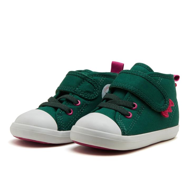 ベビー 【CONVERSE】 コンバース 12-15 BABY AS N DINOSAUR V-1 ベビー オールスター N ダイナソー V-1 37303040 GREEN/PINK ベビーオールスターNのパターンアレンジモデル。ベビーのアパレルでも人気の恐竜をモチーフとしたアイテム。恐竜の特徴的な骨板を踵にギザギザで表現し、ベルト部分は爪を付けて前足を表現。インソールには恐竜の卵が隠れているのもポイント。また、ベルトタイプと踵ループの採用により、履かせやすさも実現しています。しなやかなラバーを採用し、足の曲がる位置でしっかり屈曲する仕様で、足に優しく快適な歩行をサポートします。 サイズ目安はこちら 【サイズ目安】(個人差がございますので、あくまでも目安とお考え下さい。)このシューズの作りは標準です。素材=合成繊維 【ご購入前に必ずこちらをご確認ください。 】 [ABCMART][ABCmart][abcmart][ABCマート][abcマート][エービーシーマート][エービーシー][エービーシー マート]