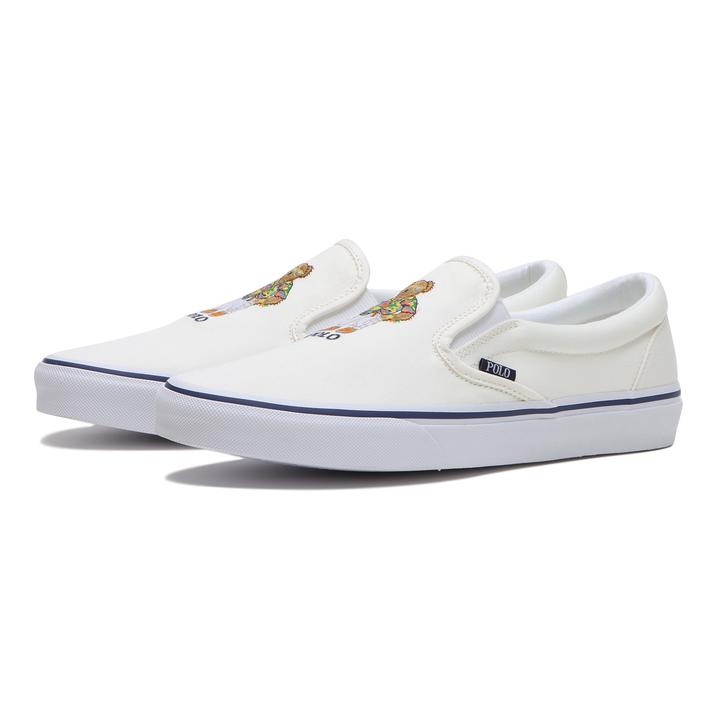 【POLO R.LAUREN】 ポロラルフローレン KEATON SLIP ON BEAR キートン スリッポン ベア MAPOFTW0CT20519 WHITE BEAR Ralph Laurenのアイコニックなマスコット、ポロベアの刺繍をあしらったクラシックなキャンバス スリップオン スニーカー。バルカナイズ製法のラバーソールで仕上げたアイテム。 サイズ目安はこちら 【サイズ目安】(個人差がございますので、あくまでも目安とお考え下さい。)このシューズの作りは標準です。素材=コットン（=綿） 【ご購入前に必ずこちらをご確認ください。 】 [ABCMART][ABCmart][abcmart][ABCマート][abcマート][エービーシーマート][エービーシー][エービーシー マート]