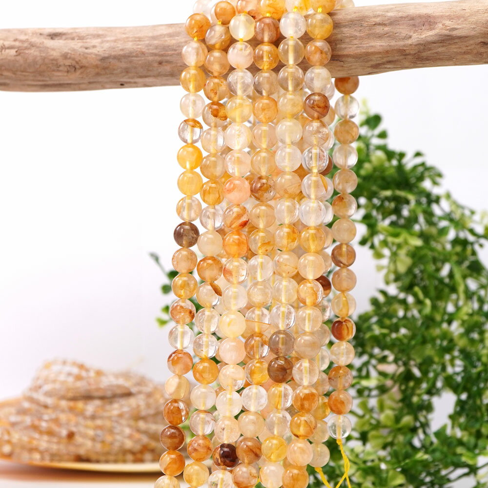 黄マニカラン水晶 マニカランイエロークリスタル 8mm 丸 ビーズ 玉 1連売 約38cm ヒマラヤ水晶 天然石 パワーストーン 丸玉 連売 パーツ 素材 開運...